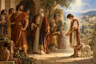 Samuel looks past impressive Eliab toward humble David, illustrating God's knowledge of the heart.